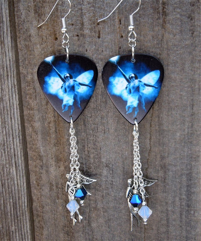 Fairy Woman Guitar Pick Earrings with Fairy Charm and Swarovski Crystal Dangles