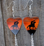 CLEARANCE Cowboy on a Horse Guitar Pick Earrings with Crystal and Horseshoe Dangles