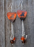 CLEARANCE Cowboy on a Horse Guitar Pick Earrings with Crystal and Horseshoe Dangles