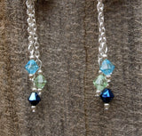 Peacock Charm Guitar Pick Earrings with Blue, Green and Aqua Swarovski Crystal Dangles