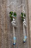 Peacock Charm Guitar Pick Earrings with Blue, Green and Aqua Swarovski Crystal Dangles