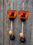 Cowboy Guitar Pick Earrings with Studded Rhinestone Beads and Charm Dangles