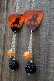 Cowboy Guitar Pick Earrings with Studded Rhinestone Beads and Charm Dangles