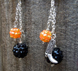 Cowboy Guitar Pick Earrings with Studded Rhinestone Beads and Charm Dangles