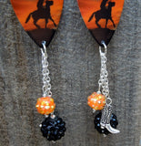 Cowboy Guitar Pick Earrings with Studded Rhinestone Beads and Charm Dangles