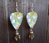 Flowerscape Guitar Pick Earrings with Olivine Swarovski Crystals