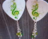 Green G Clef Guitar Pick Earrings with Swarovski Crystal Dangles