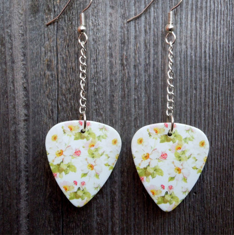 Dangling Flowered Guitar Pick Earrings
