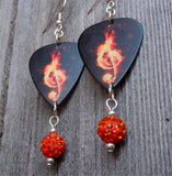 Clef Made of Flames Guitar Pick Earrings with Orange Pave Dangle