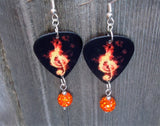 Clef Made of Flames Guitar Pick Earrings with Orange Pave Dangle