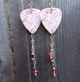 Pink Cherry Blossom Guitar Pick Earrings with Swarovski Crystal Dangles