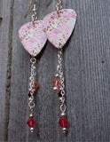 Pink Cherry Blossom Guitar Pick Earrings with Swarovski Crystal Dangles