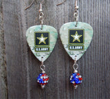 U.S. Army Ensignia Camo Guitar Pick Earrings with American Flag Pave Bead Dangles