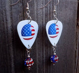 American Flag Ball Guitar Pick Earrings with American Flag Pave Beads