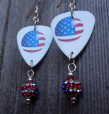 American Flag Ball Guitar Pick Earrings with American Flag Pave Beads