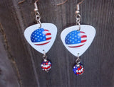 American Flag Ball Guitar Pick Earrings with American Flag Pave Beads