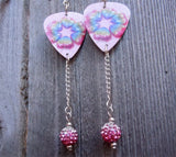 Rainbow Hearts Guitar Pick Earrings with Pink Ombre Bead Dangles