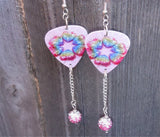 Rainbow Hearts Guitar Pick Earrings with Pink Ombre Bead Dangles