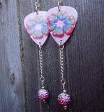 Rainbow Hearts Guitar Pick Earrings with Pink Ombre Bead Dangles