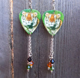 Tiger in the Grass Guitar Pick Earrings with Swarovski Crystal Dangles