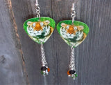 Tiger in the Grass Guitar Pick Earrings with Swarovski Crystal Dangles