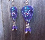 Gangster Panda Guitar Pick Earrings with Purple Swarovski Crystal Dangles