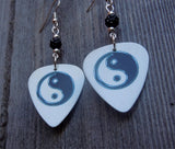 Yin Yang on White Guitar Pick Earrings with Black Pave Beads