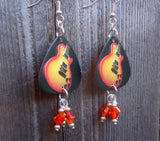 Electric Guitar Guitar Pick Earrings with Orange Swarovski Crystal Dangles