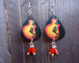 Electric Guitar Guitar Pick Earrings with Orange Swarovski Crystal Dangles