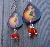 Electric Guitar Guitar Pick Earrings with Orange Swarovski Crystal Dangles