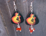 Electric Guitar Guitar Pick Earrings with Orange Swarovski Crystal Dangles