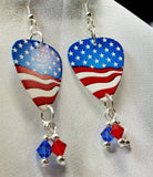 CLEARANCE American Flag Guitar Pick Earrings with Red, White, and Blue Swarovski Crystal Dangles