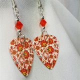CLEARANCE Orange and Yellow Flowered Guitar Pick Earrings with Orange Swarovski Crystals