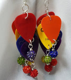 CLEARANCE Cascading Rainbow Guitar Pick Earrings with Pave Beads