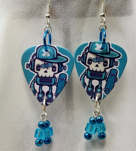 Skateboarding Skeleton with Baseball Cap and Bandaid Guitar Pick Earrings