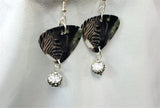 Zebra Guitar Pick Earrings with Black Ombre Pave Bead Dangles