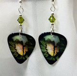 CLEARANCE Reptilian Eye Guitar Pick Earrings with Green Swarovski Crystals