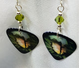 CLEARANCE Reptilian Eye Guitar Pick Earrings with Green Swarovski Crystals