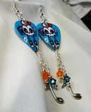 CLEARANCE Rockin' Skull with Boombox Guitar Pick Earrings with Swarovski Crystal and Charm Dangles