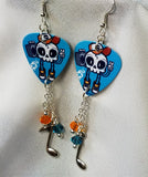 CLEARANCE Rockin' Skull with Boombox Guitar Pick Earrings with Swarovski Crystal and Charm Dangles