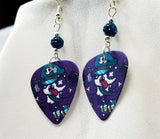 Gangster Panda Guitar Pick Earrings with Teal Pave Beads