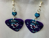 Gangster Panda Guitar Pick Earrings with Teal Pave Beads