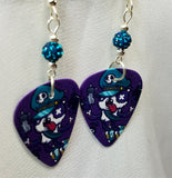 Gangster Panda Guitar Pick Earrings with Teal Pave Beads