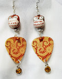 Owl Glass Bead Guitar Pick Earrings with Crystal Charm Dangles