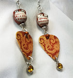 Owl Glass Bead Guitar Pick Earrings with Crystal Charm Dangles