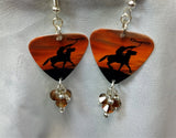 Cowboy on a Horse Guitar Pick Earrings with Brown Swarovski Crystal Dangles