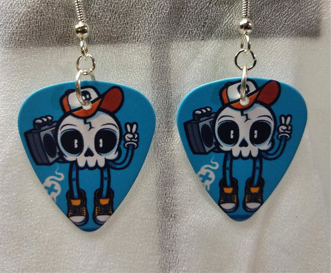 Rockin' Skull with Boombox Guitar Pick Earrings