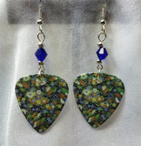 Flowered Guitar Pick Earrings with Cobalt Blue Swarovski Crystals