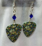 Flowered Guitar Pick Earrings with Cobalt Blue Swarovski Crystals