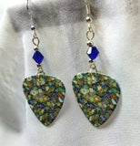 Flowered Guitar Pick Earrings with Cobalt Blue Swarovski Crystals
